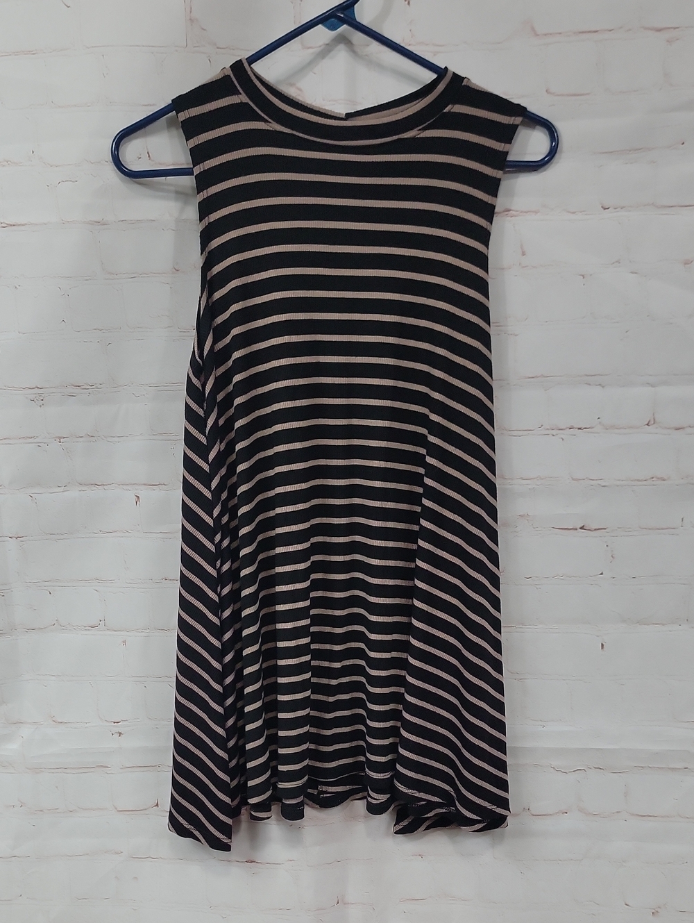Striped Sleeveless A-Line Tunic in Black and Tan